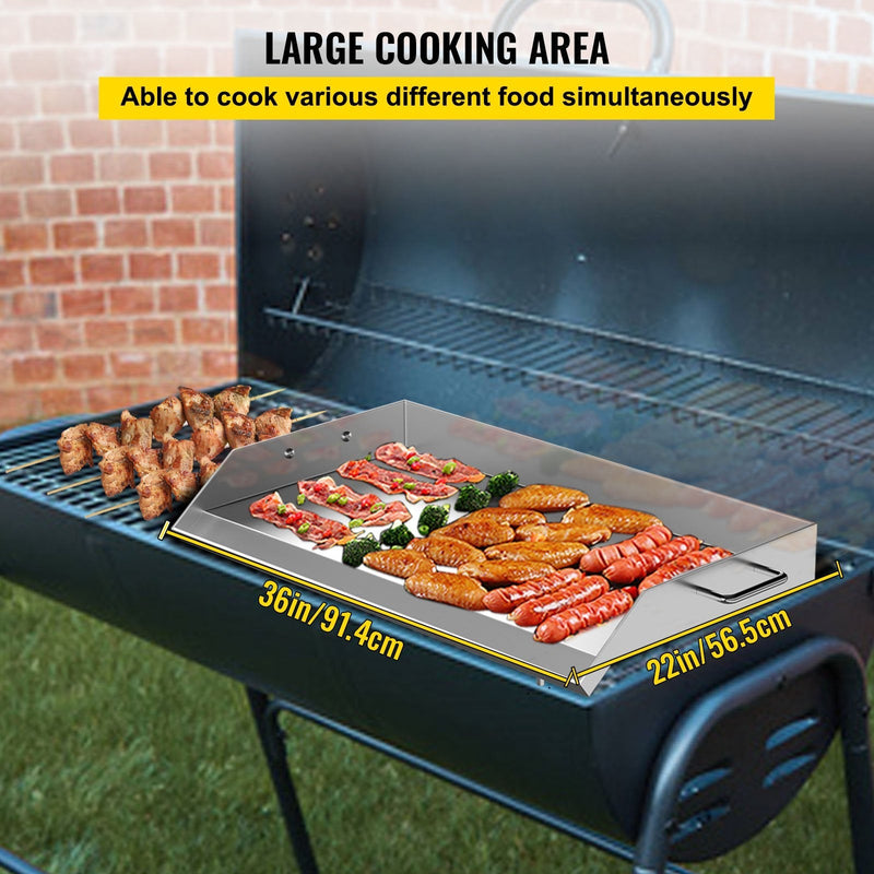 VEVOR Stainless Steel Griddle,36\" x 22\" Universal Flat Top Rectangular Plate, BBQ Charcoal/Gas Non-Stick Grill with 2 Handles and Grease Groove with Hole?Grills for Camping, Tailgating and Parties