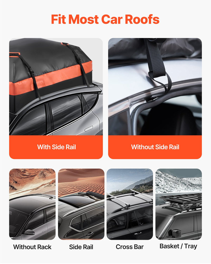 VEVOR Car Rooftop Cargo Carrier Bag 15 Cubic Feet Roof Cargo Carrier 840D PVC