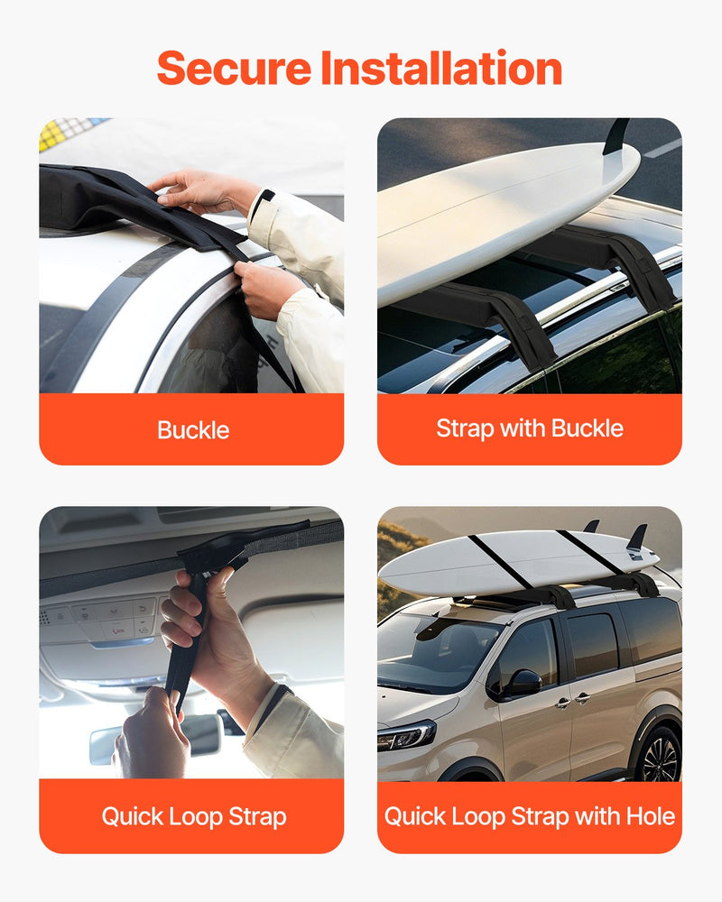 VEVOR Soft Roof Rack Pads, 31.5" Universal Car Roof Rack Pad, 176LBS Load Capacity Luggage Kayak Carrier with 4 Tie-Down Straps,  2 Quick Loop Straps & Storage Bag for SUP Canoe Snowboard Paddle Board