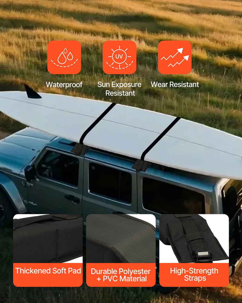 VEVOR Soft Roof Rack Pads, 31.5" Universal Car Roof Rack Pad, 176LBS Load Capacity Luggage Kayak Carrier with 4 Tie-Down Straps,  2 Quick Loop Straps & Storage Bag for SUP Canoe Snowboard Paddle Board