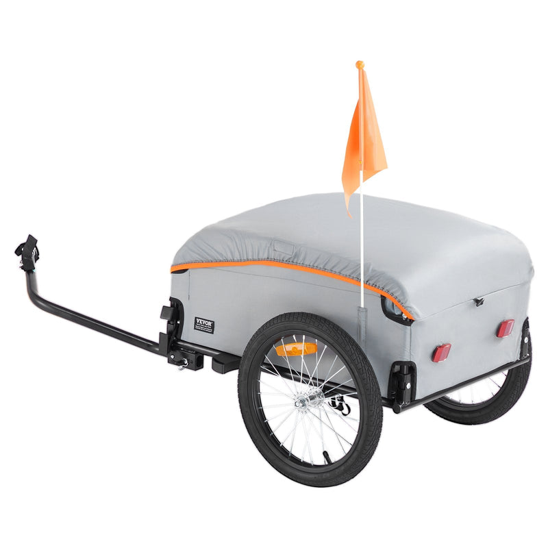 VEVOR Bike Cargo Trailer, 100 lbs Load Capacity, Heavy-Duty Bicycle Wagon Cart, Foldable Compact Storage with Universal Hitch, Waterproof Cover, 16" Wheels, Safe Reflectors, Fits 22"-28" Bike Wheels