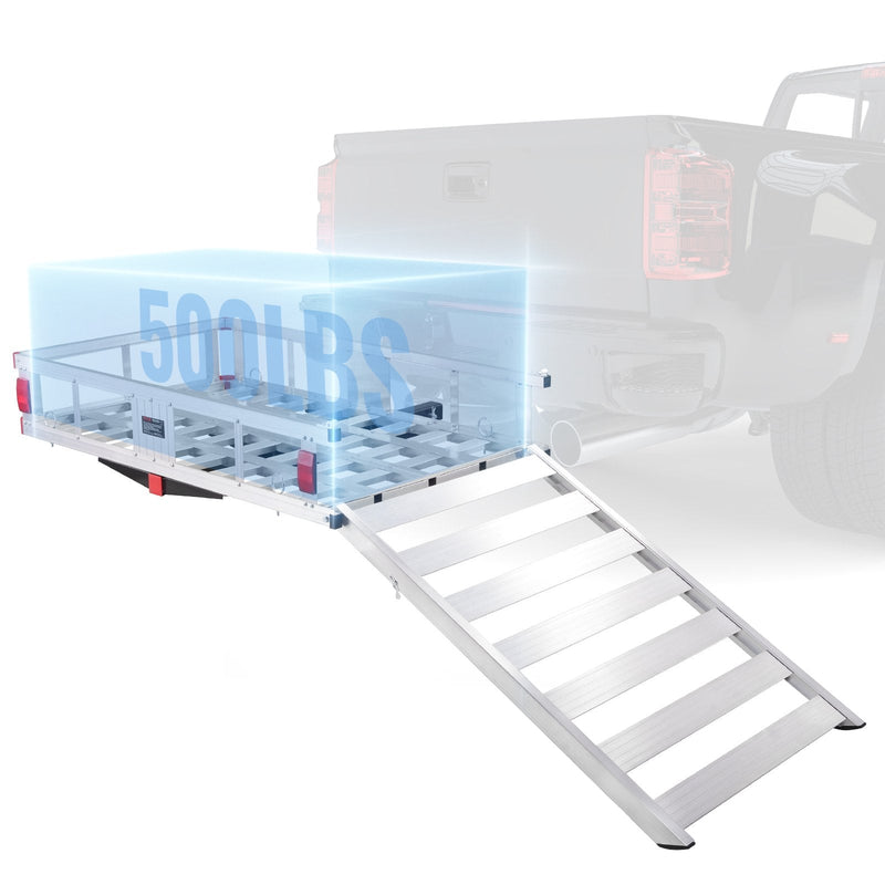 VEVOR 50 x 29.5 x 8.7 in Hitch Cargo Carrier, 500lb Capacity Trailer Hitch Mount Aluminum Cargo Basket with Folding Ramp, Luggage Carrier Rack Fits 2" Hitch Receiver for SUV Truck Pickup Camping
