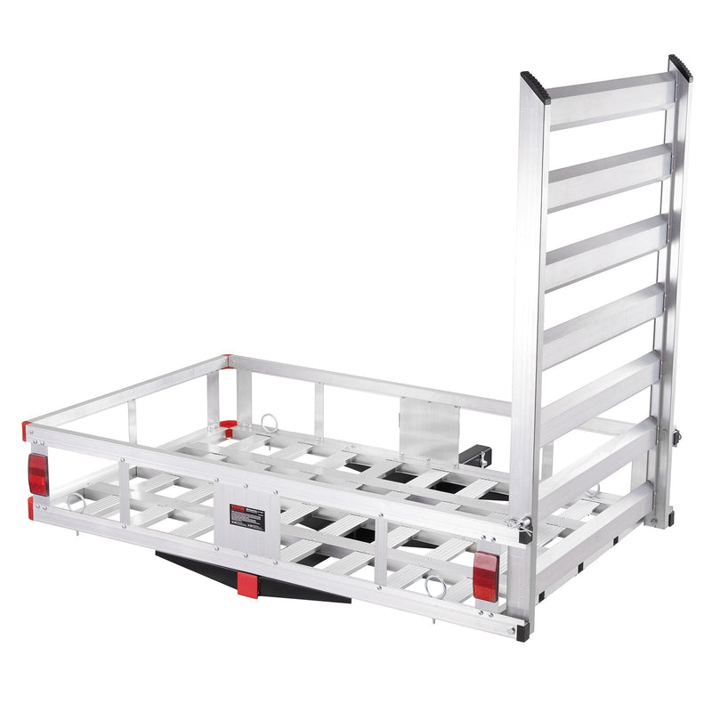 VEVOR 50 x 29.5 x 8.7 in Hitch Cargo Carrier, 500lb Capacity Trailer Hitch Mount Aluminum Cargo Basket with Folding Ramp, Luggage Carrier Rack Fits 2" Hitch Receiver for SUV Truck Pickup Camping