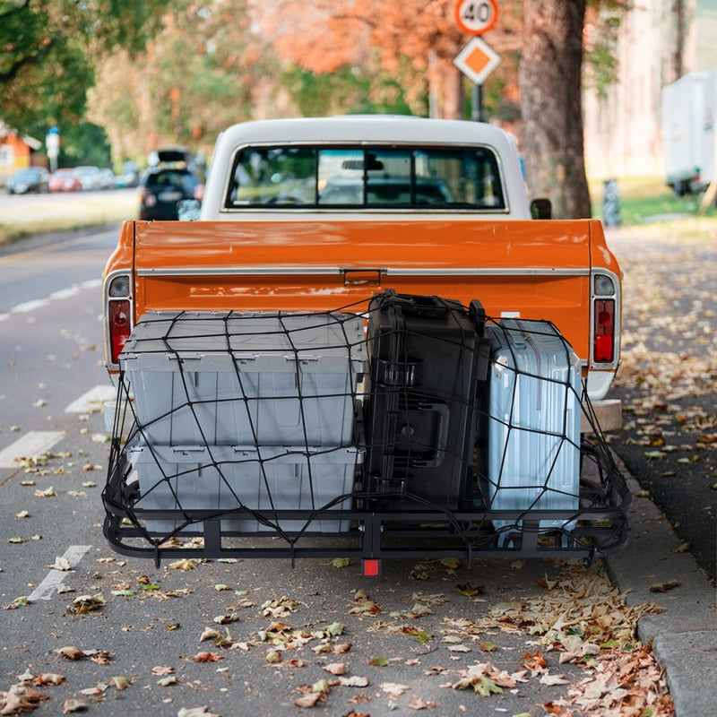 VEVOR 53 x 19 x 5 in Hitch Cargo Carrier, 500lb Capacity Trailer Hitch Mount Cargo Basket, Steel Luggage Carrier Rack Fits 2" Hitch Receiver for SUV Truck Pickup with Cargo Net, Stabilizer, Straps