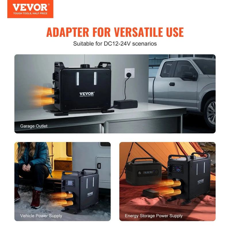VEVOR 8KW Diesel Heater, 12V/24V All-in-One Diesel Air Heater, Bluetooth App, Remote Control & Display, CO Alarm, Fast Heating Vertical Portable Heater for Vehicles & Garage