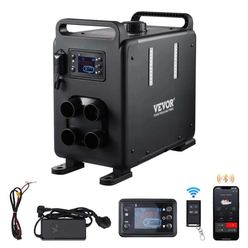 VEVOR 8KW Diesel Heater, 12V/24V All-in-One Diesel Air Heater, Bluetooth App, Remote Control & Display, CO Alarm, Fast Heating Vertical Portable Heater for Vehicles & Garage