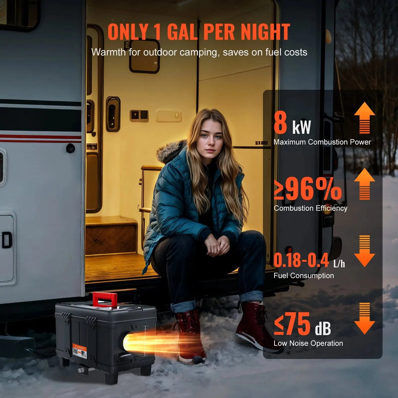 VEVOR 8KW Diesel Heater, 12V/24V All-in-One Diesel Air Heater with Bluetooth App, Remote Control, Display Screen & CO Alarm, Fast Heating Portable Diesel Heater for Vehicles and Garage