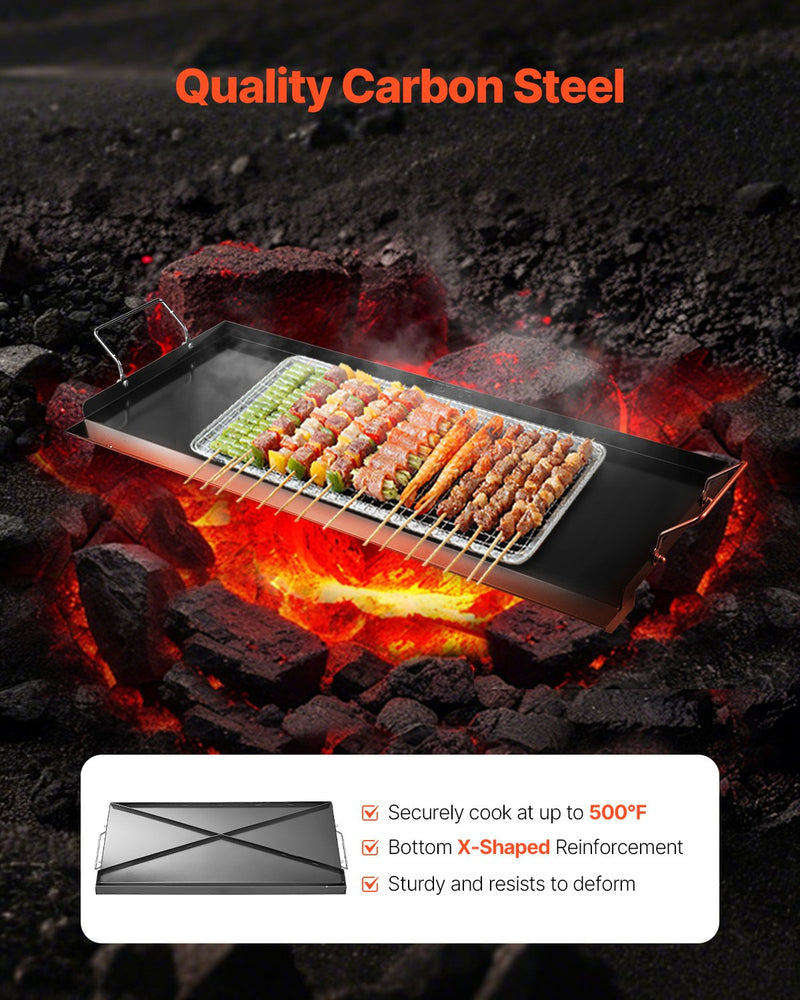 VEVOR 32x14 in Flat Top Griddle Carbon Steel Universal BBQ Grill Pan Cookware