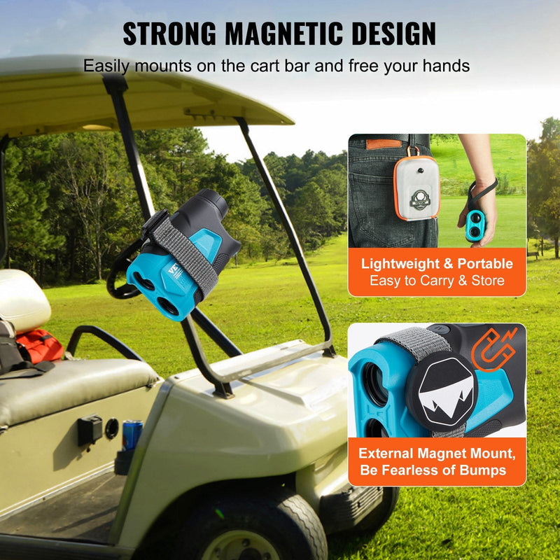 VEVOR Golf Rangefinder, 1300 Yards Laser Golfing Hunting Range Finder, 6X Magnification Distance Measuring, Golfing Accessory with External Magnet Mount, High-Precision Flag Lock, Slope, and Batteries