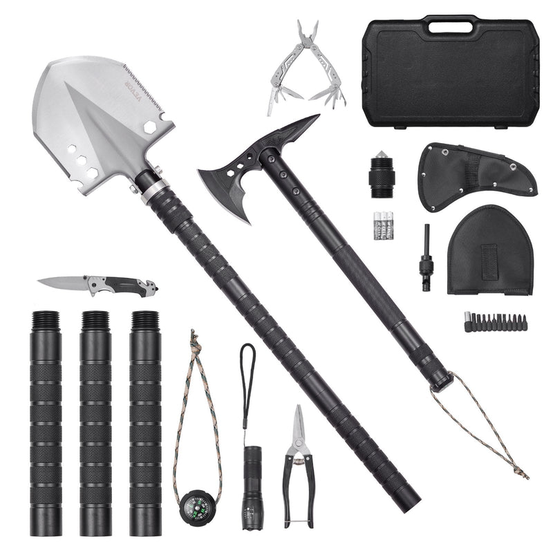VEVOR Survival Shovel Survival Axe 28-in-1 Camping Folding Shovels with Hatchet
