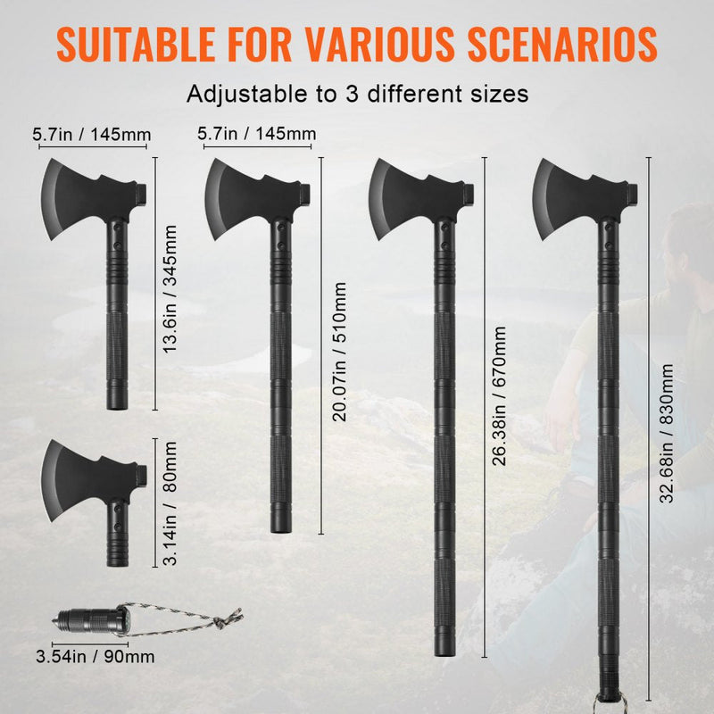 VEVOR Survival Shovel Survival Axe 16-in-1 Camping Folding Shovels with Hatchet