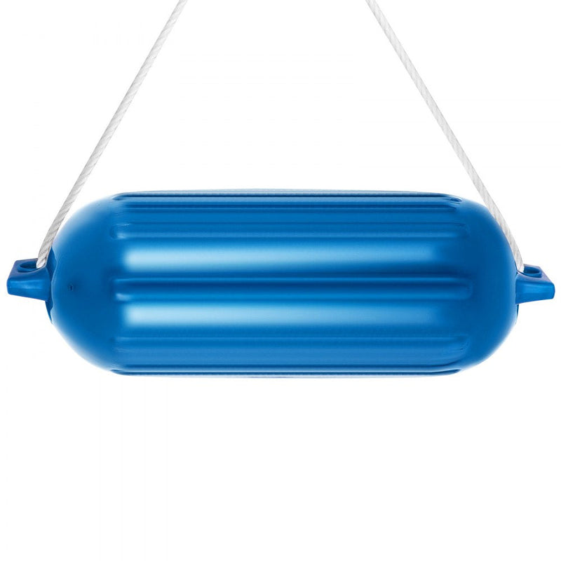 VEVOR Boat Fender 8.5 x 27 inches Blue Boat Protection Pack of 4 Ribbed Twin Eyes Boat Fender Bumper and Pump to Inflate