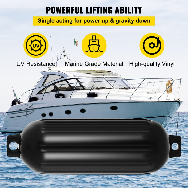 VEVOR Boat Fenders 4 Ribbed 8\" x 27\" PVC Bumper Dock Shield Protection Black