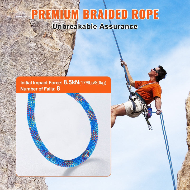 VEVOR 10.2mm Dynamic Climbing Rope 40M(131ft) Outdoor Rock Climbing Rope Blue