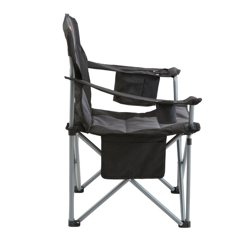 VEVOR Camping Folding Chair for Adults, Portable Heavy Duty Outdoor Quad Lumbar Back Padded Arm Chairs with Side Pockets, Cup Holder and Cooler Bag for Beach, Lawn, Picnic, Fishing, Backpacking, Black