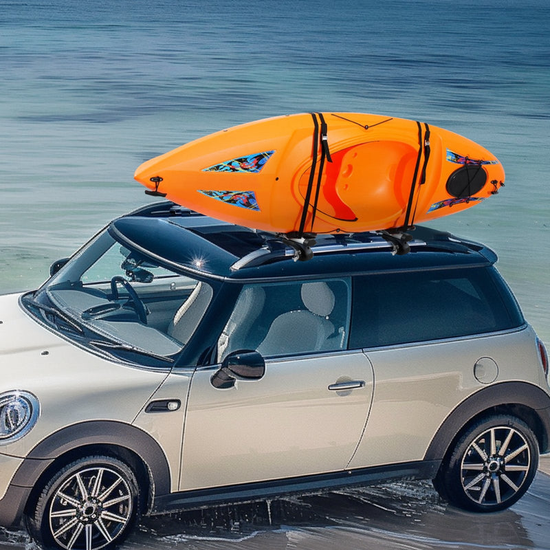 VEVOR Kayak Roof Rack 1 Pair J-Bar, Soft Roof Rack Quick Folding, Top Mount Tie Down, Carrier for kayak, Surf Board, Canoe, SUP, Ski Board, Mount on Car, SUV, Truck, 1 Kayak