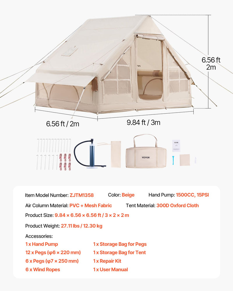 VEVOR Inflatable Tent for Camping 3-5 Person Glamping Tent with Pump Easy Set up