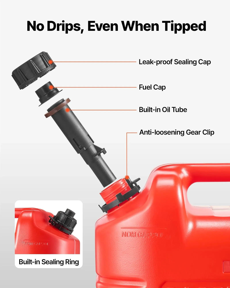 VEVOR Fuel Container, 5 Gallon, Gas Tank with Spout & Clear Scale, 15 L/min Max Flow Rate, Secure & Leak-proof, Portable Flat Fluid Container for Most Cars Motorcycle ATV UTV, Red, 2 Packs