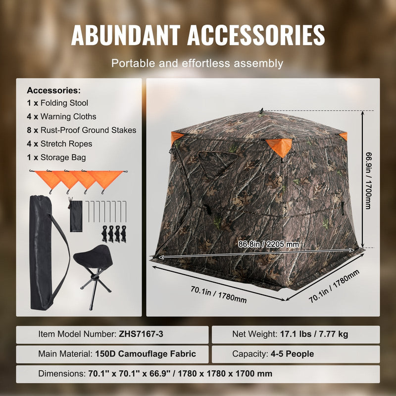 VEVOR Hunting Blind 270° See Through Ground Blind One-Way Mesh for 4-5 Person