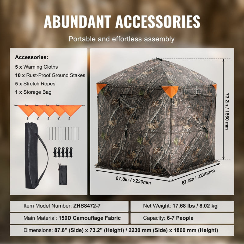 VEVOR Hunting Blind 288° See Through Ground Blind 4 Windows Mesh for 6-7 Person
