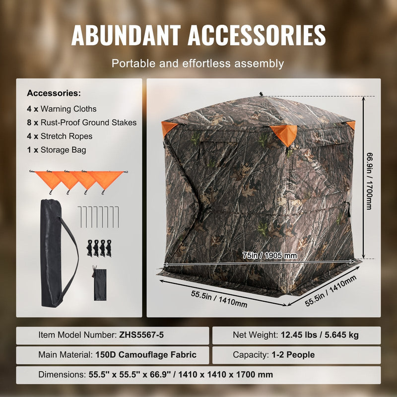 VEVOR Hunting Blind 270° See Through Ground Blind 3 Windows Mesh for 1-2 Person