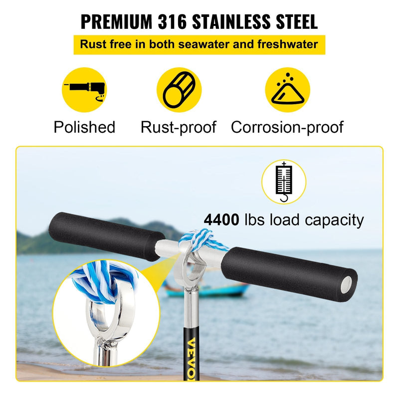 VEVOR Sand Anchor, 36" Length Auger to the Beach and Sandbar, 316 Stainless Steel Screw Anchor w/ Removable Handle, Bungee Line & Carry Bag, for Jet Ski PWC Pontoon Kayak