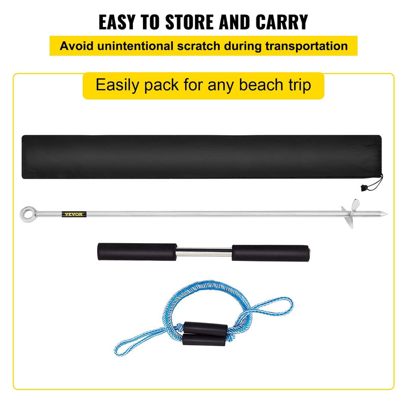 VEVOR Sand Anchor, 36" Length Auger to the Beach and Sandbar, 316 Stainless Steel Screw Anchor w/ Removable Handle, Bungee Line & Carry Bag, for Jet Ski PWC Pontoon Kayak