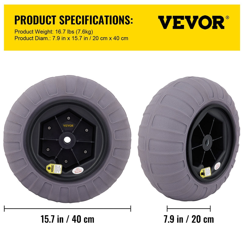 VEVOR Beach Balloon Wheels, 15.7" Replacement Sand Tires, TPU Cart Tires for Kayak Dolly, Canoe Cart and Buggy w/ Free Air Pump, 2-Pack