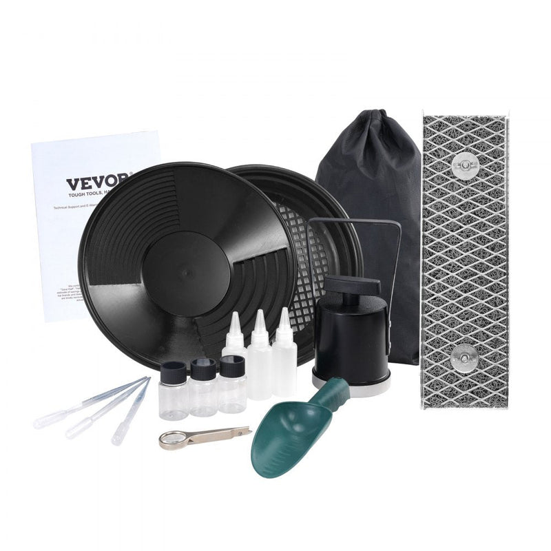VEVOR Gold Panning Kit With Mini Sluice Box, 12" Aluminum Gold Mining Equipment, 16 PCS Gold Prospecting Kit with Gold Pan, Classifier Screen, Separating Magnet, Drawstring Backpack and Accessories