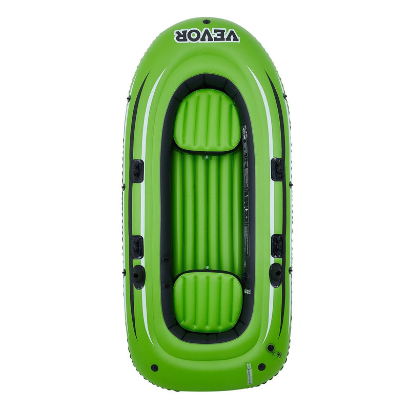 VEVOR Inflatable Boat, 3-Person Inflatable Fishing Boat, Strong PVC Portable Boat Raft Kayak, 45.6" Aluminum Oars, High-Output Pump, Fishing Rod Holders, and 2 Seats, 750 lb Capacity for Adults, Kids