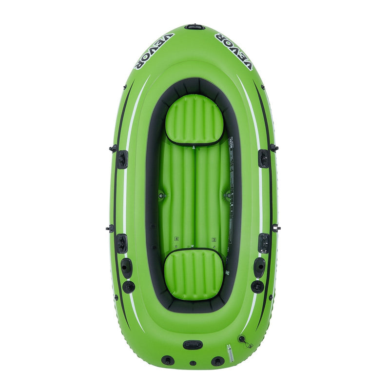 VEVOR Inflatable Boat, 4-Person Inflatable Fishing Boat, Strong PVC Portable Boat Raft Kayak, 45.6" Aluminum Oars, High-Output Pump, Fishing Rod Holders, and 2 Seats, 1100 lb Capacity for Adults, Kids