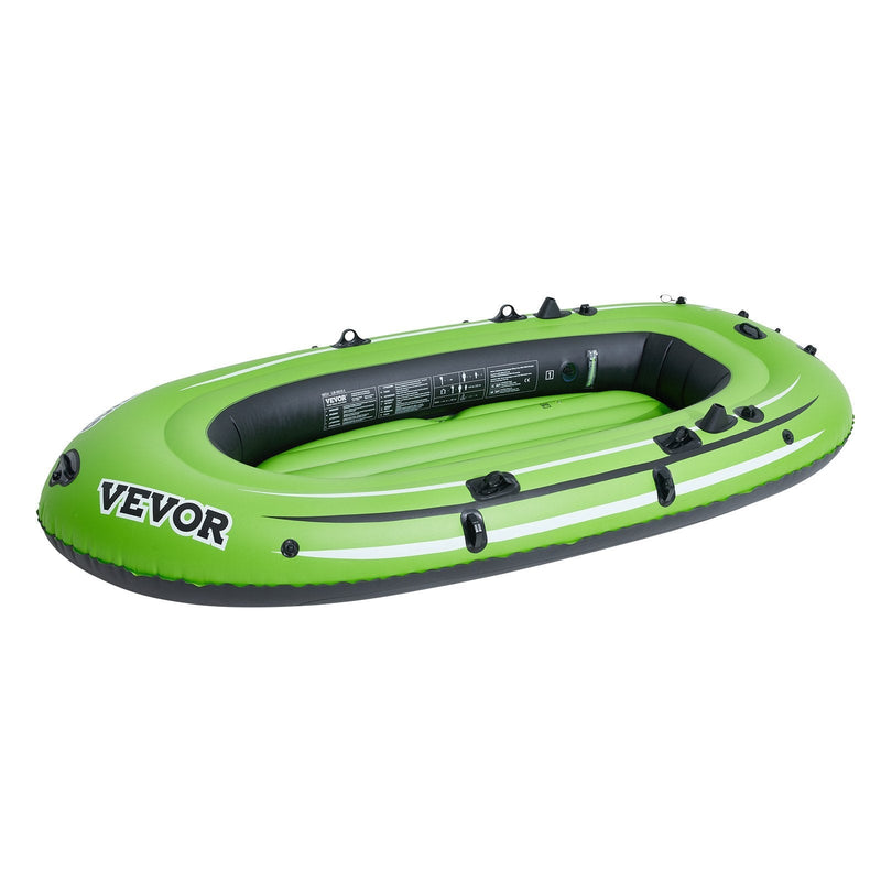 VEVOR Inflatable Boat, 4-Person Inflatable Fishing Boat, Strong PVC Portable Boat Raft Kayak, 45.6" Aluminum Oars, High-Output Pump, Fishing Rod Holders, and 2 Seats, 1100 lb Capacity for Adults, Kids