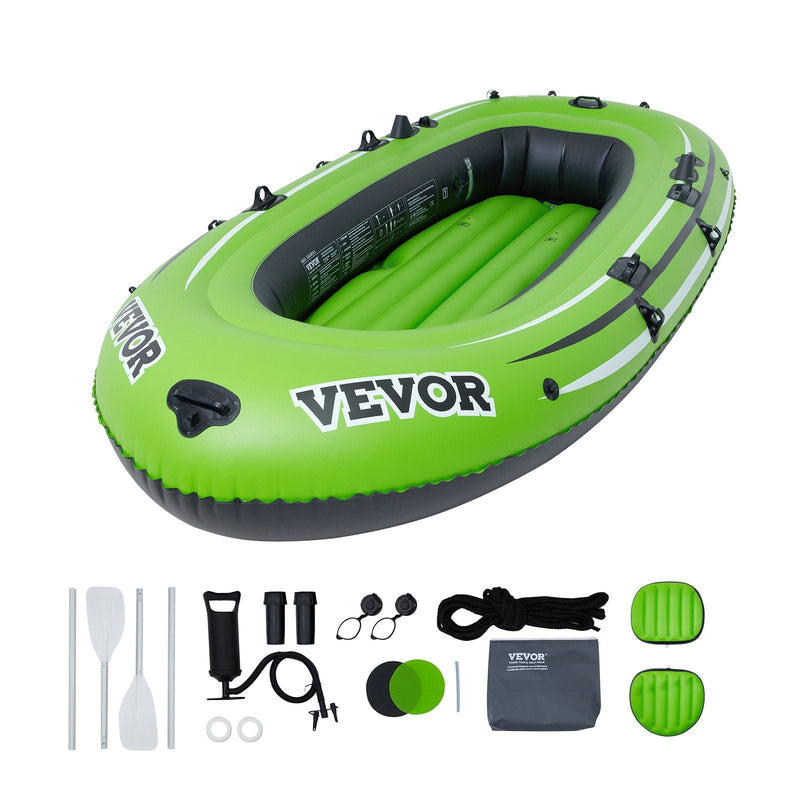 VEVOR Inflatable Boat, 4-Person Inflatable Fishing Boat, Strong PVC Portable Boat Raft Kayak, 45.6" Aluminum Oars, High-Output Pump, Fishing Rod Holders, and 2 Seats, 1100 lb Capacity for Adults, Kids