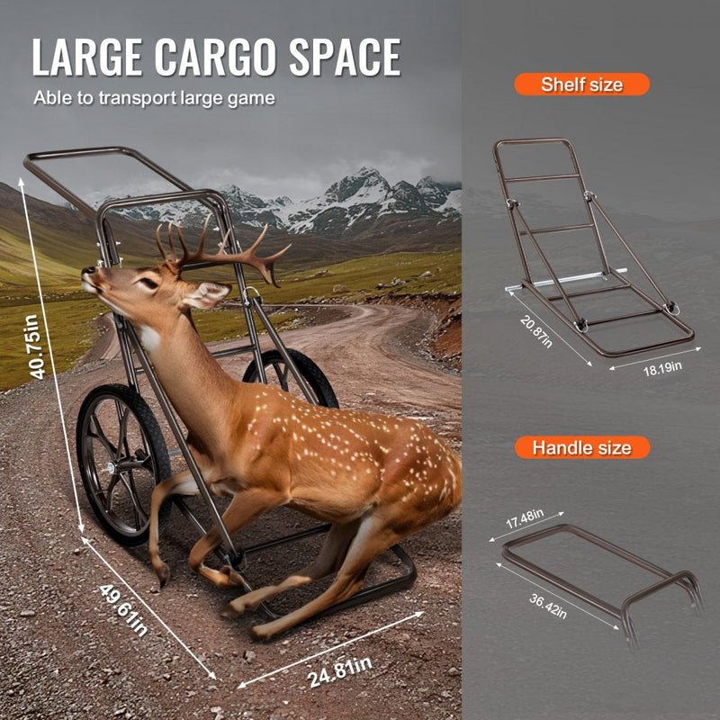 VEVOR Folding Deer Cart Game Hauler Utility Gear Dolly 500 LBS Capacity
