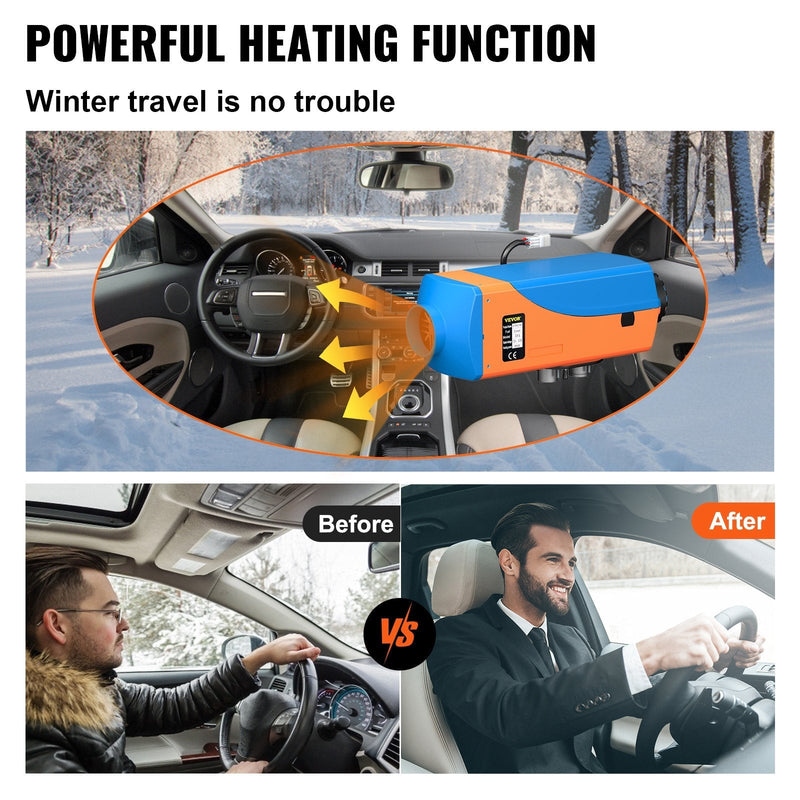 VEVOR Diesel Heater 12V Diesel Air Heater 8KW Diesel Parking Heater Remote Control with Blue Lcd Switch for Car Trucks Motor-home Boat Bus CAN (Blue &amp; Orange)