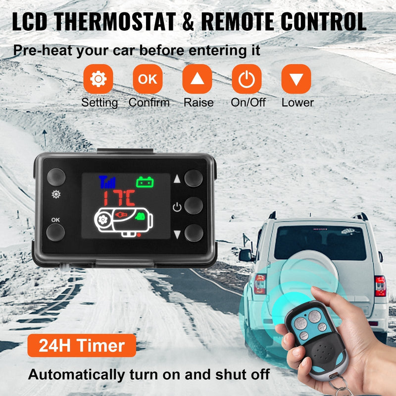 VEVOR Diesel Heater 12V Diesel Air Heater 8KW Diesel Parking Heater Remote Control with Blue Lcd Switch for Car Trucks Motor-home Boat Bus CAN (Blue &amp; Orange)