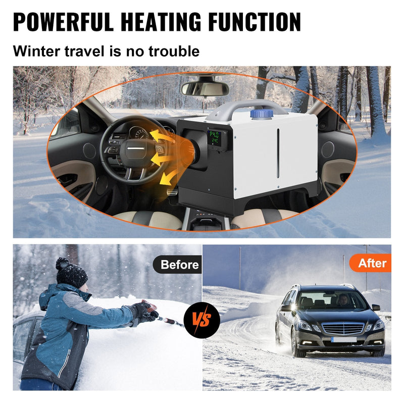 VEVOR Diesel Air Heater 8KW Parking Heater 12V Truck Heater, One Air Outlet, with Black LCD Switch, Remote Control, Fast Heating Compact Diesel Heater, For Car, RV Truck, Boat, Campervans, Caravans