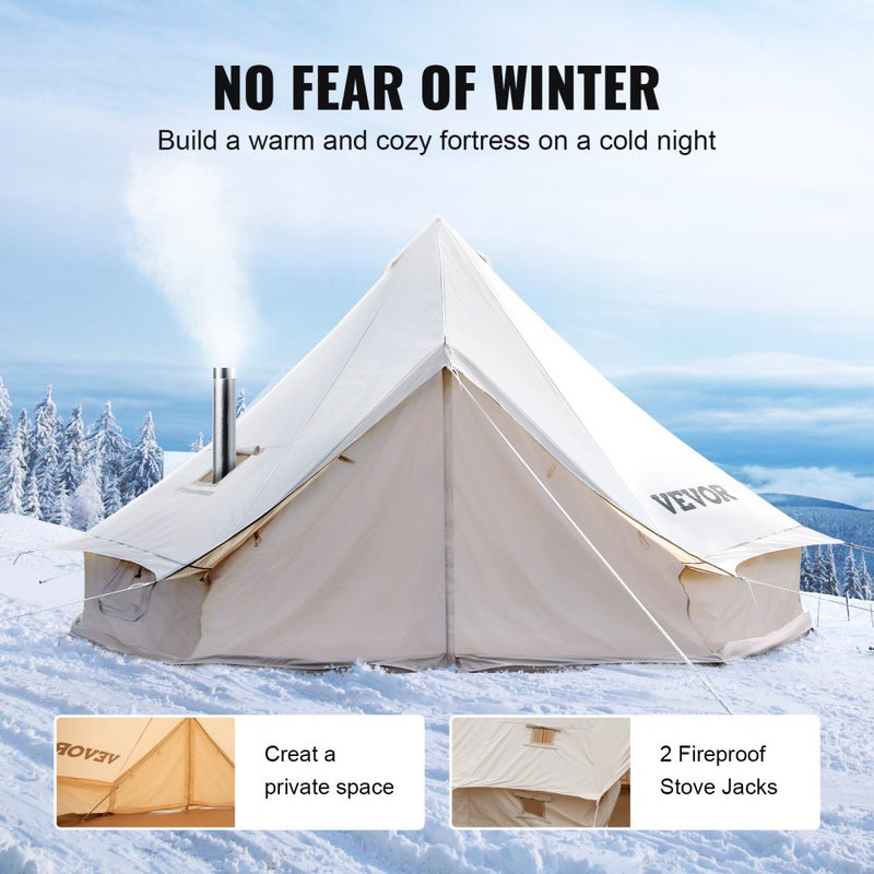 VEVOR Yurt Tent 19.7ft Cotton Canvas Tent with Wall Stove Jacket Glamping Tent Waterproof Bell Tent for Family Camping Outdoor Hunting Party in 4 Seasons