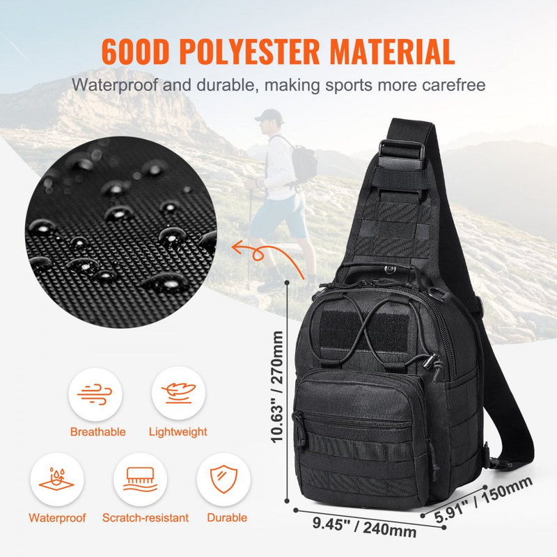 VEVOR Tactical Sling Bag 10L Military Rover Shoulder Sling Backpack Black